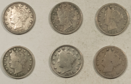 Liberty Nickels 1883 NC X2, 1890 1891 1895 1897 LIBERTY NICKELS LOT/6 – CIRCULATED SOME W/ISSUES