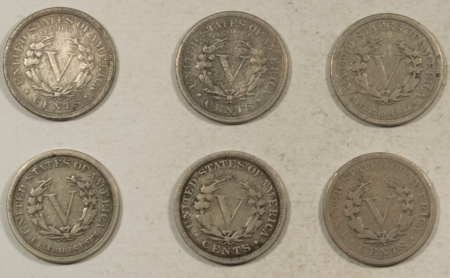 Liberty Nickels 1883 NC X2, 1890 1891 1895 1897 LIBERTY NICKELS LOT/6 – CIRCULATED SOME W/ISSUES