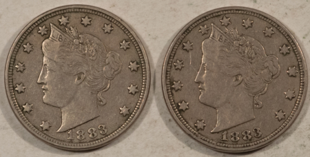 Liberty Nickels 1883 NO CENTS LIBERTY NICKELS, LOT OF 2 – HIGH GRADE CIRCULATED EXAMPLES!