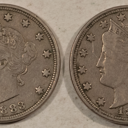 Liberty Nickels 1883 NO CENTS LIBERTY NICKELS, LOT OF 2 – HIGH GRADE CIRCULATED EXAMPLES!