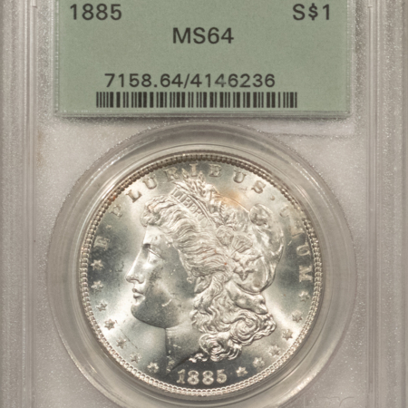 Dollars 1885 $1 MORGAN DOLLAR – PCGS MS-64, OLD GREEN HOLDER & PREMIUM QUALITY!