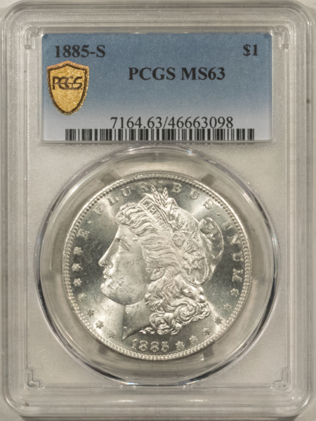 Dollars 1885-S $1 MORGAN DOLLAR – PCGS MS-63, FLASHY WHITE & CHOICE!