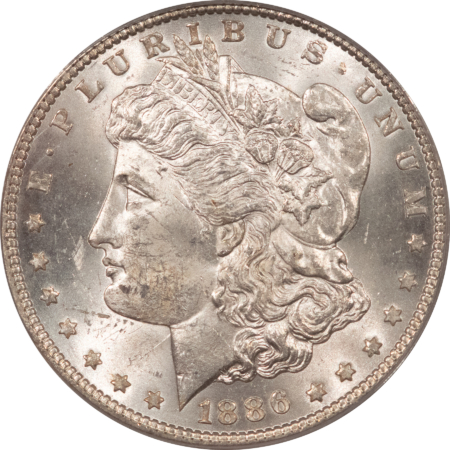 Dollars 1886 $1 MORGAN DOLLAR – PCGS MS-63, OLD GREEN HOLDER & PREMIUM QUALITY!