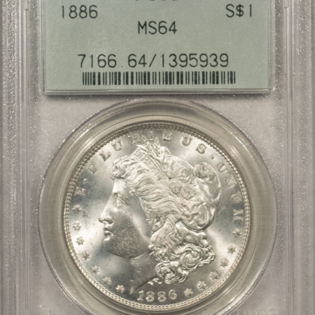 Dollars 1886 $1 MORGAN DOLLAR – PCGS MS-64, OLD GREEN HOLDER & PREMIUM QUALITY!