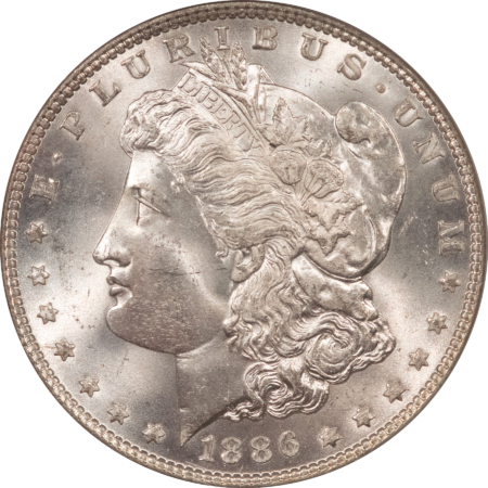 Dollars 1886 $1 MORGAN DOLLAR – PCGS MS-64, OLD GREEN HOLDER & PREMIUM QUALITY!