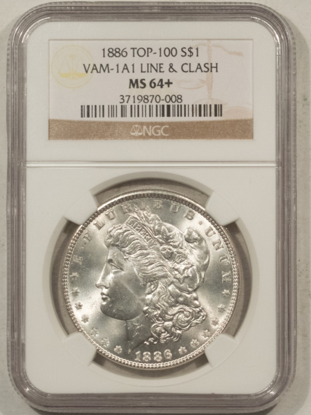 Dollars 1886 $1 MORGAN DOLLAR, VAM-1 A1 LINE & CLASH – NGC MS-64+, POPULAR! TOP-100!