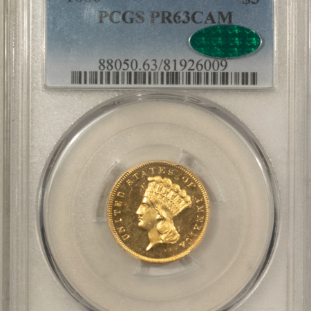 $3 1886 $3 PROOF GOLD DOLLAR – PCGS PR-63 CAM, RARE! CAC APPROVED!