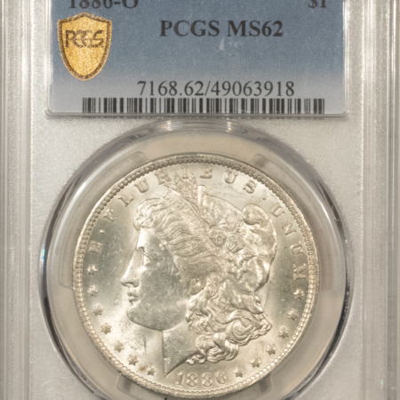 Dollars 1886-O $1 MORGAN DOLLAR – PCGS MS-62, FRESH WHITE, TOUGH DATE, $3500+ IN 63