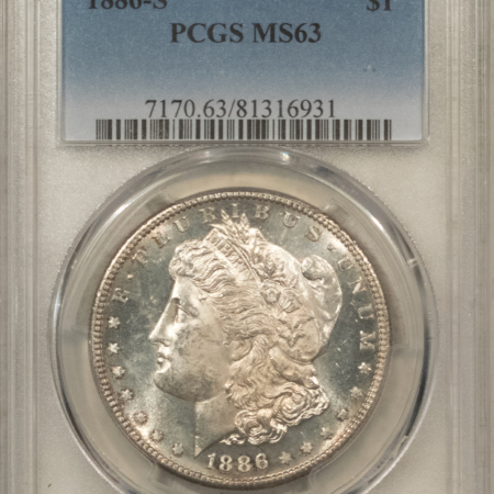 Dollars 1886-S $1 MORGAN DOLLAR – PCGS MS-63, PL OBVERSE!
