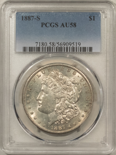 Dollars 1887-S $1 MORGAN DOLLAR – PCGS AU-58