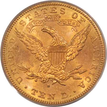 $10 1887-S $10 LIBERTY HEAD EAGLE TY 3, MOTTO – PCGS MS-63, ATTRACTIVE, BETTER DATE