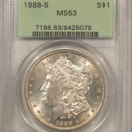 Dollars 1888-S $1 MORGAN DOLLAR – PCGS MS-63, FRESH & OLD GREEN HOLDER!
