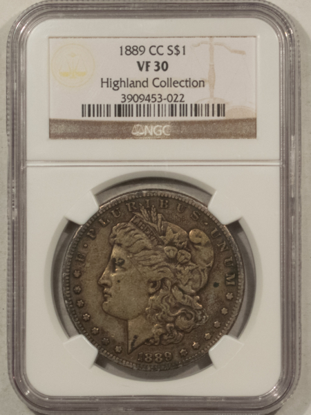 Dollars 1889-CC $1 MORGAN DOLLAR – NGC VF-30, CARSON CITY!