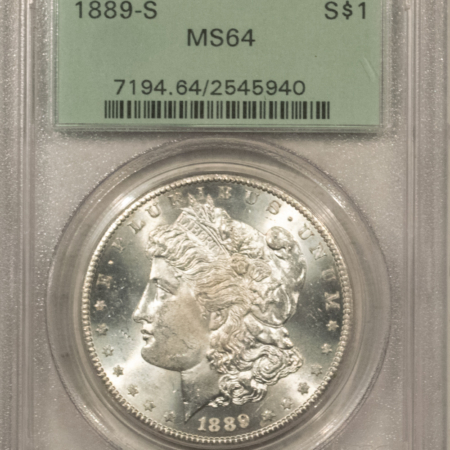 Dollars 1889-S $1 MORGAN DOLLAR – PCGS MS-64, OLD GREEN HOLDER, PREMIUM AND GEM QUALITY!