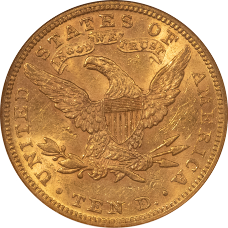 $10 1890 $10 LIBERTY GOLD HALF EAGLE – NGC MS-60, LOW MINTAGE!