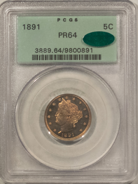 CAC Approved Coins 1891 PROOF LIBERTY NICKEL – PCGS PR-64, OLD GREEN HOLDER, PQ AND CAC APPROVED!