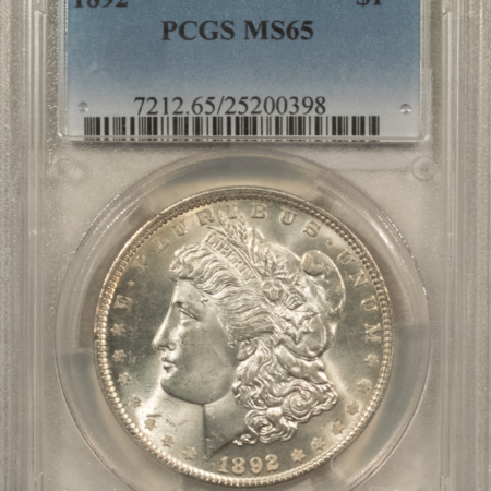 Dollars 1892 $1 MORGAN DOLLAR – PCGS MS-65, A PREMIUM QUALITY SPARKLER!