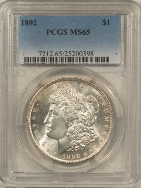 Dollars 1892 $1 MORGAN DOLLAR – PCGS MS-65, A PREMIUM QUALITY SPARKLER!