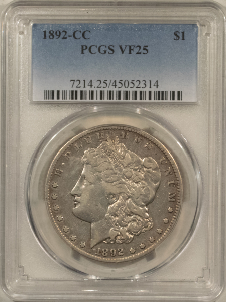 Dollars 1892-CC $1 MORGAN DOLLAR – PCGS VF-25, CARSON CITY!