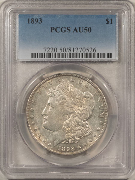 Dollars 1893 $1 MORGAN DOLLAR – PCGS AU-50, TOUGH DATE!