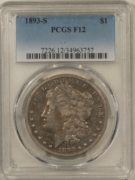 Dollars 1893-S $1 MORGAN DOLLAR – PCGS F-12, KEY-DATE!