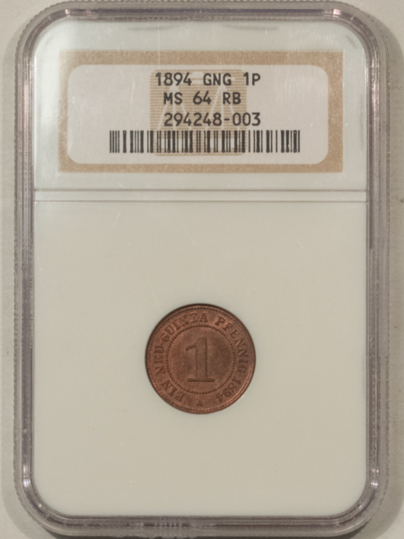 New Certified Coins 1894-A GERMAN NEW GUINEA 1 PFENNIG – NGC MS-64 RB, KM-1, LOW MINTAGE, SCARCE