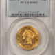 $10 1890 $10 LIBERTY GOLD HALF EAGLE – NGC MS-60, LOW MINTAGE!