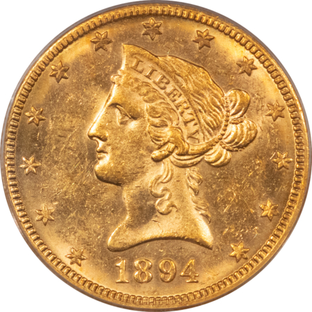 $10 1894-O $10 LIBERTY GOLD HALF EAGLE – PCGS MS-61, FLASHY! PREMIUM QUALITY!