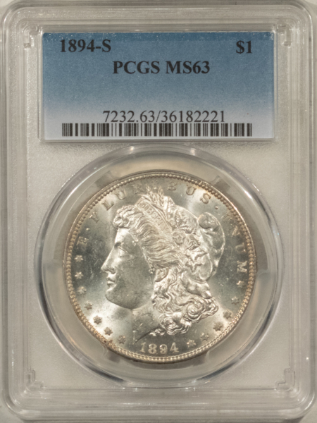 Dollars 1894-S $1 MORGAN DOLLAR – PCGS MS-63, BLAZING WHITE & CHOICE!