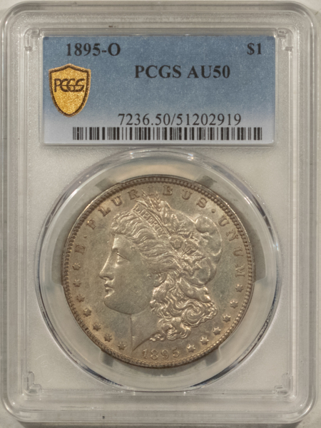 Dollars 1895-O $1 MORGAN DOLLAR – PCGS AU-50, FRESH W/ ORIGINAL LUSTER, TOUGH!