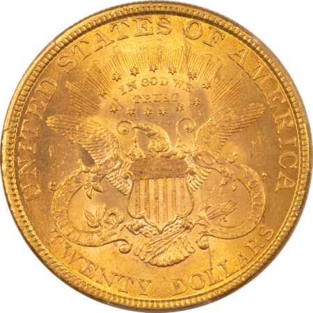 $20 1896 $20 LIBERTY GOLD DOUBLE EAGLE, TY 3 W/ MOTTO – PCGS MS-62, BETTER DATE!