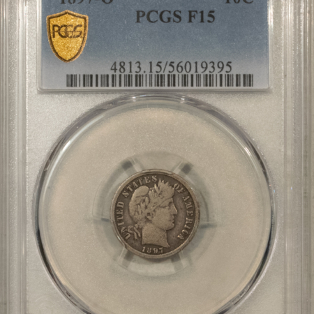Barber Dimes 1897-O BARBER DIME – PCGS F-15, TOUGH NEW ORLEANS SEMI-KEY DATE!