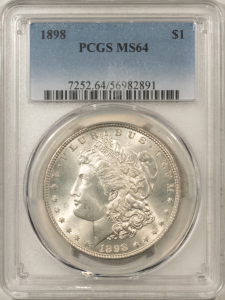 Dollars 1898 $1 MORGAN DOLLAR – PCGS MS-64, LOOKS GEM+! CLEAN CHEEK!