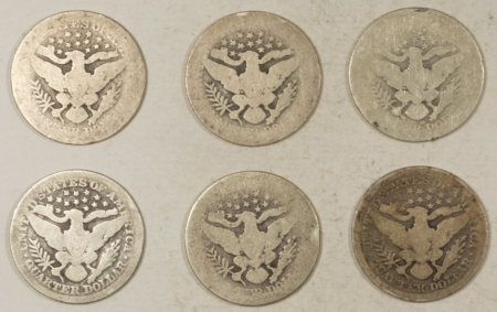 Barber Quarters 1898 1899 1905 X3 1911-D BARBER QUARTERS, LOT/6 – CIRCULATED