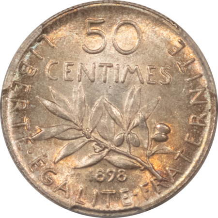 New Certified Coins 1898 FRANCE 50 CENTIMES, GAD-420 F-190 – PCGS MS-65, PRETY GEM! KM-854