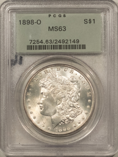 Dollars 1898-O $1 MORGAN DOLLAR – PCGS MS-63, OLD GREEN HOLDER & PREMIUM QUALITY!