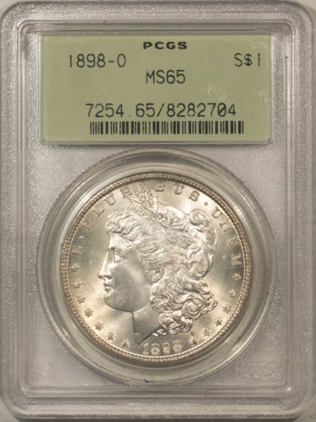 Dollars 1898-O $1 MORGAN DOLLAR – PCGS MS-65, OLD GREEN HOLDER & PREMIUM QUALITY!