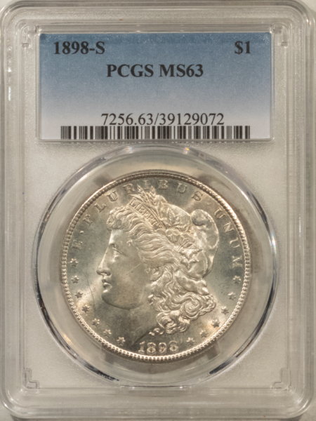 Dollars 1898-S $1 MORGAN DOLLAR – PCGS MS-63, LOOKS 64+, PREMIUM QUALITY!