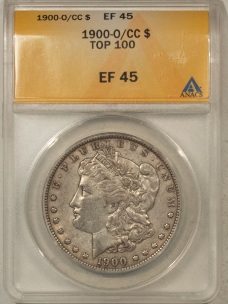 Dollars 1900-O/CC $1 MORGAN DOLLAR – ANACS EF-45, TOP 100, CARSON CITY!