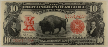 Large U.S. Notes 1901 $10 BISON LEGAL TENDER USN FR#122m MULE PCGS 40-EF PPQ, PQ COLOR, EMBOSSED!