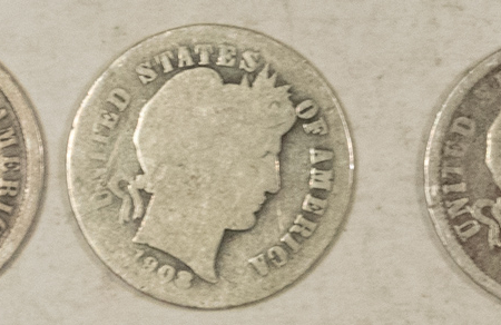 Barber Dimes 1901 1907 1907-D 1908 1911 BARBER DIMES, LOT OF 5 – CIRCULATED!