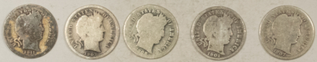 Barber Dimes 1901 1907 1907-D 1908 1911 BARBER DIMES, LOT OF 5 – CIRCULATED!