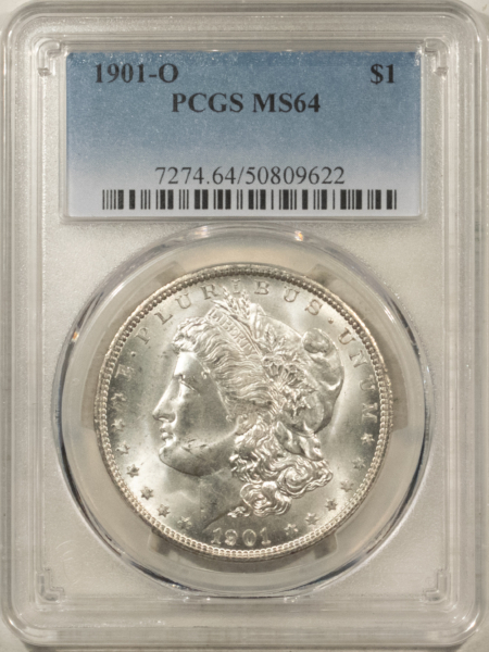 Dollars 1901-O $1 MORGAN DOLLAR – PCGS MS-64, LOOKS 65! PREMIUM QUALITY!