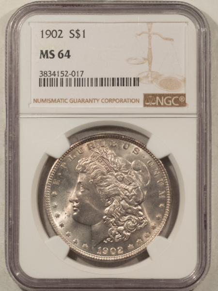 Dollars 1902 $1 MORGAN DOLLAR – NGC MS-64, FRESH WHITE & NICE!
