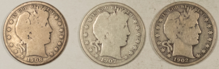 Barber Halves 1902 1907-O 1908-O BARBER HALF DOLLARS, LOT OF 3 – PLEASING CIRCULATED EXAMPLES!