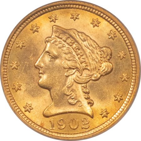 $2.50 1902 $2.50 LIBERTY HEAD QUARTER EAGLE – PCGS MS-63, OLD GREEN HOLDER!