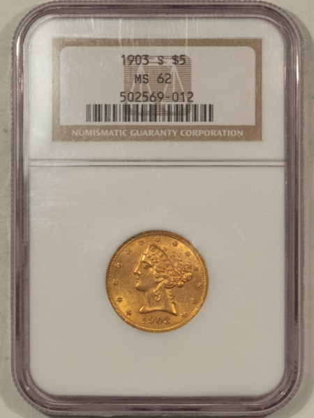 $5 1903-S $5 LIBERTY GOLD HALF EAGLE – NGC MS-62