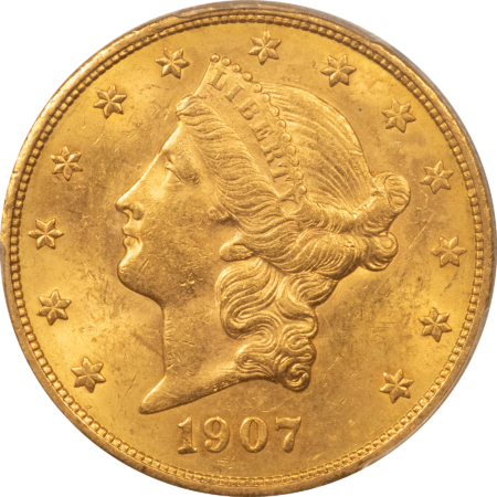 $20 1907 $20 LIBERTY GOLD DOUBLE EAGLE – PCGS MS-63, NICE CHOICE, FINAL $20 LIBERTY!