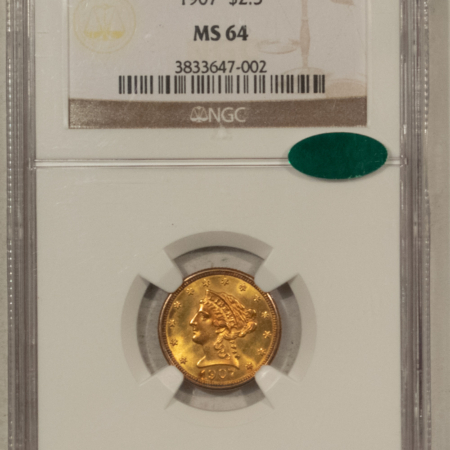 $2.50 1907 $2.50 LIBERTY GOLD QUARTER EAGLE – NGC MS-64, CAC APPROVED!