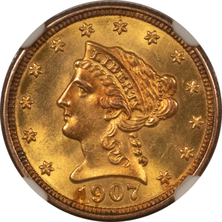 $2.50 1907 $2.50 LIBERTY GOLD QUARTER EAGLE – NGC MS-64, CAC APPROVED!